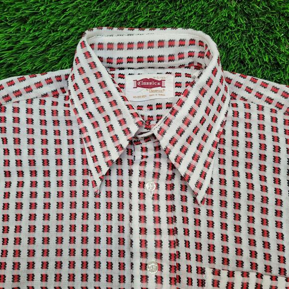 Vintage 70s Campus Dagger Collar Disco Shirt Medium 16 Geometric Print Op Art - Picture 2 of 10